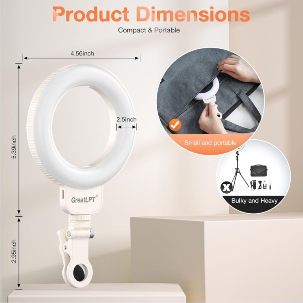 4.5'' Computer Ring Light with Clip..off white..(NWT)